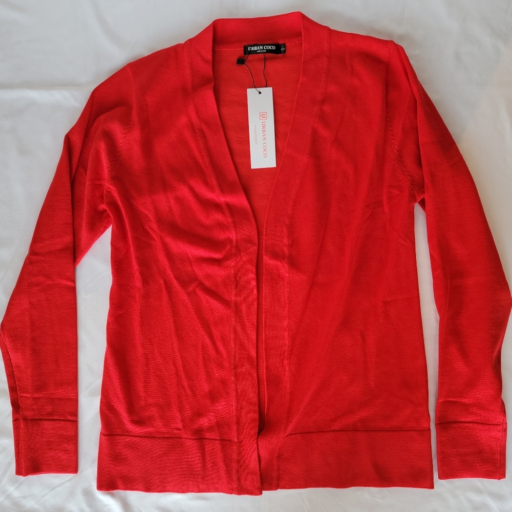 (NWT!) Urban CoCo Women's Long Sleeve Open Front Knit Cardigan, Red Size Small